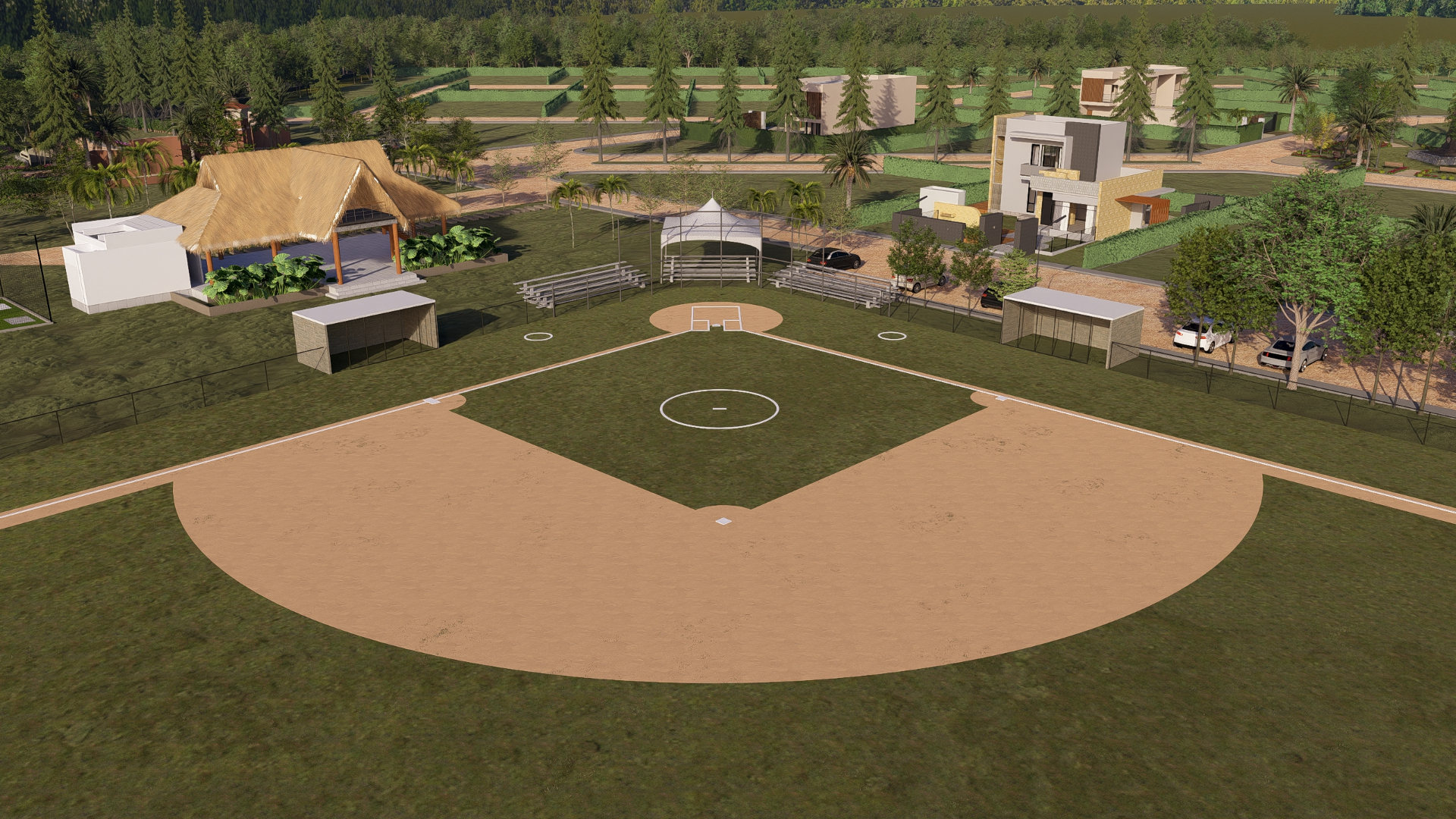 Campo de béisbol y zonas comunes