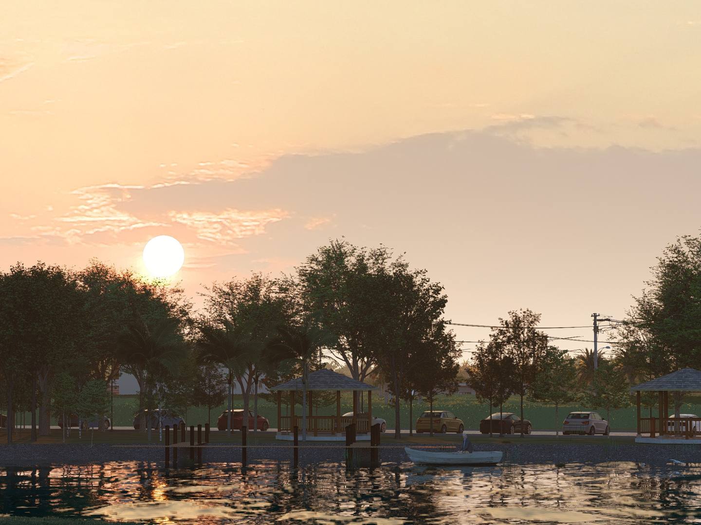 Atardecer junto al lago de Reserva Diamante