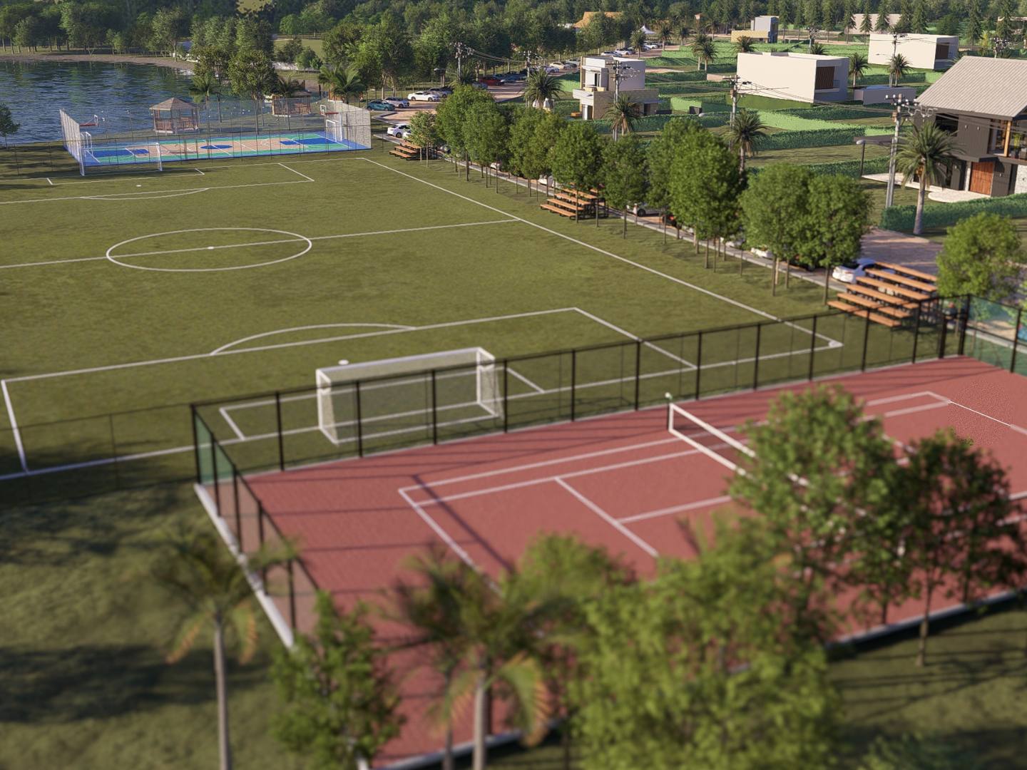 Cancha de tenis y fútbol en Reserva Diamante